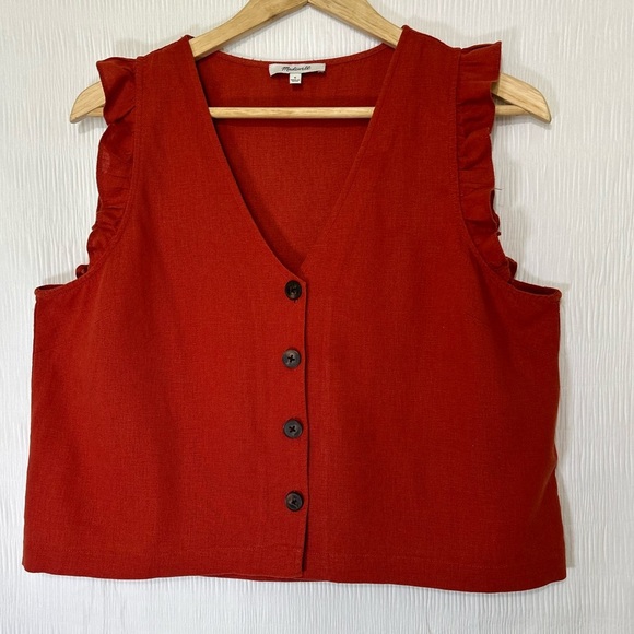 Madewell Red Boxy Ruffled Tank Top - Picture 1 of 9